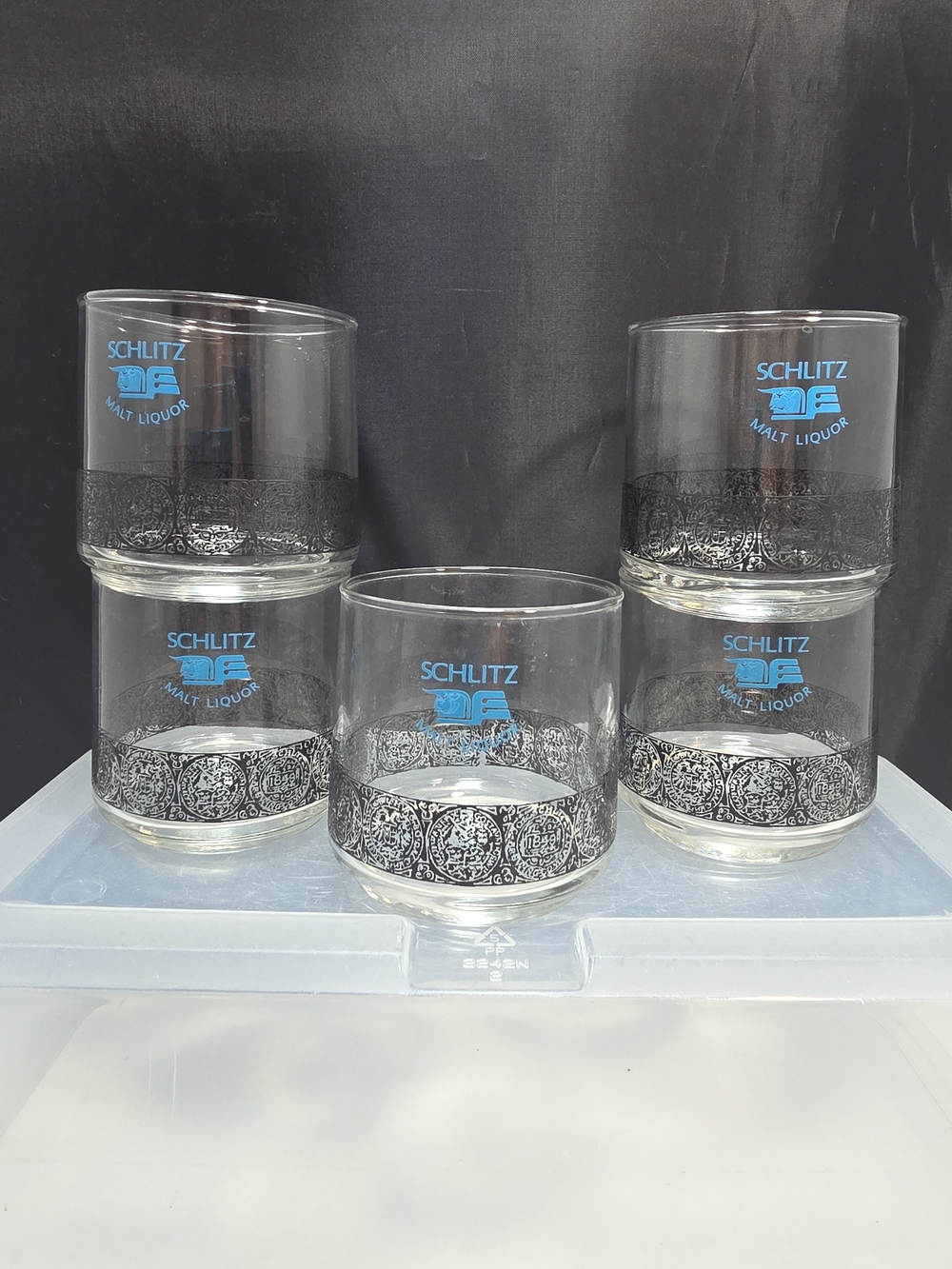 Schlitz Malt Liquor Blue Logo Anchor Hocking 8 oz Rocks Glasses Set of 5 (#3)